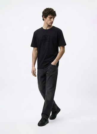 Jack & Jones Siyah Erkek Regular Fit Logo Baskılı T-Shirt 12307780 JCOTONE TEE CRW NECK BSS26