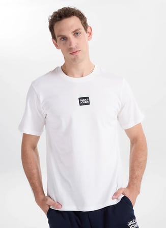 Jack & Jones Beyaz Erkek Regular Fit Logo Baskılı T-Shirt 12307761 JPRBLUEJOEY TEE CREW BSS26