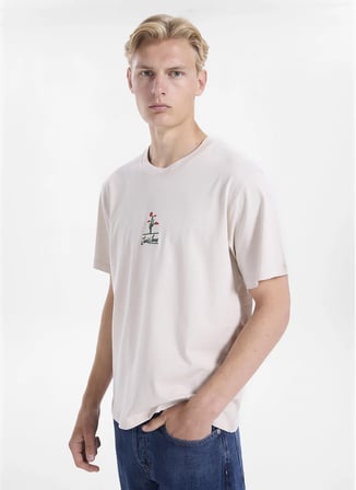 Ekru Erkek %100 Pamuk Regular Fit T-Shirt 12288513 JORCACTUS TEE SS CREWBSS26