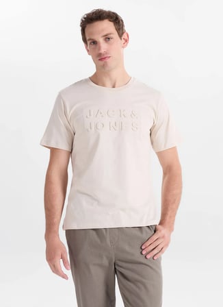 Jack & Jones Bej Erkek Regular Fit Logo Baskılı T-Shirt 12307677 JPRBLURANGER TEECREW BSS26