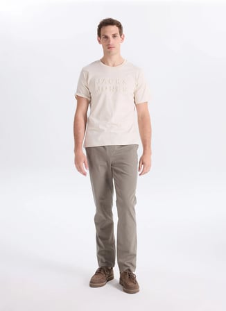 Jack & Jones Bej Erkek Regular Fit Logo Baskılı T-Shirt 12307677 JPRBLURANGER TEECREW BSS26