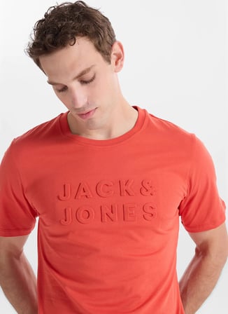 Jack & Jones Turuncu Erkek Regular Fit Logo Baskılı T-Shirt 12307677 JPRBLURANGER TEECREW BSS26
