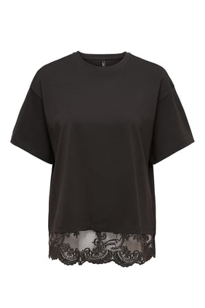 Only Onlvivvi Pamuklu Bisiklet Yaka Dantel Detaylı T Shirt Kadın T SHİRT 15385031 KOYU KAHVE