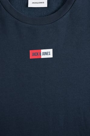 Jack & Jones Erkek Jjpan Bisiklet Yaka Logo Detaylı Sweatshirt 12310759 Lacivert