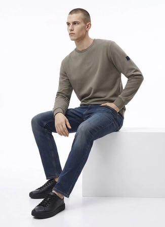Jack & Jones 12299797 JORNEWPOINT SWEAT CREW Yeşil Erkek Yuvarlak Yaka Logo Baskılı Rahat Sweatshirt