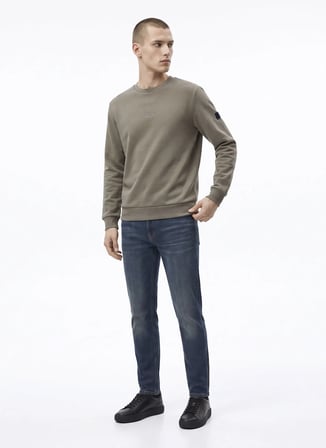 Jack & Jones 12299797 JORNEWPOINT SWEAT CREW Yeşil Erkek Yuvarlak Yaka Logo Baskılı Rahat Sweatshirt