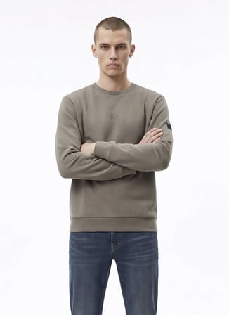Jack & Jones 12299797 JORNEWPOINT SWEAT CREW Yeşil Erkek Yuvarlak Yaka Logo Baskılı Rahat Sweatshirt