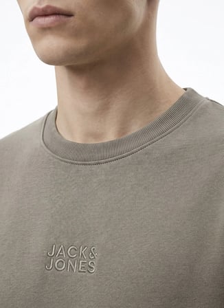 Jack & Jones 12299797 JORNEWPOINT SWEAT CREW Yeşil Erkek Yuvarlak Yaka Logo Baskılı Rahat Sweatshirt