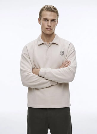 Jack & Jones Bej Erkek Rahat Logo Baskılı Sweatshirt 12299786 JORNEOPREP SWEAT POLO