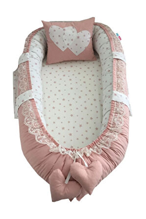 Nest Düz Pudra Yıldızlı Lüx Jaju-babynest Anne Yanı Bebek Yuvası