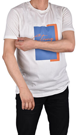 RYM-8280 BİSİKLET YAKA DESENLİ TİŞÖRT /EKRU/XXL