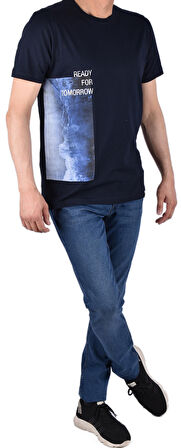 RYM-8410 BİSİKLET YAKA DESENLİ TİŞÖRT /LACİVERT/XXL