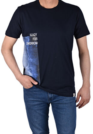RYM-8410 BİSİKLET YAKA DESENLİ TİŞÖRT /LACİVERT/XXL