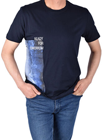 RYM-8410 BİSİKLET YAKA DESENLİ TİŞÖRT /LACİVERT/XXL