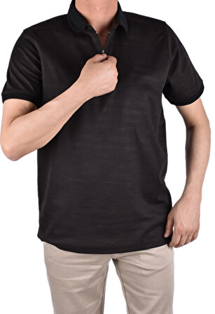 RYM-11090 POLO YAKA FERMUARLI TİŞÖRT/SİYAH/S