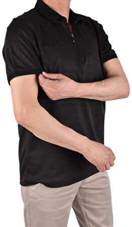 RYM-11090 POLO YAKA FERMUARLI TİŞÖRT/SİYAH/S