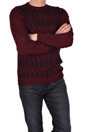 BRG-21174 BİSİKLET YAKA DESENLİ KAZAK/BORDO/3XL