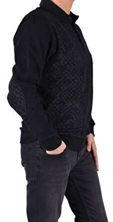 BRG-95010 POLO YAKA DESENLİ SWEAT/SİYAH/3XL