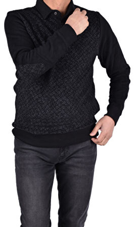 BRG-95010 POLO YAKA DESENLİ SWEAT/SİYAH/3XL