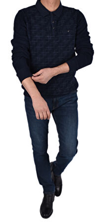 BRG-95007 POLO YAKA DESENLİ SWEAT/LACİVERT/2XL