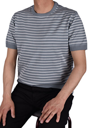 RYM-T6053 ÇİZGİLİ VİSKON TİŞÖRT/MAVİ/M