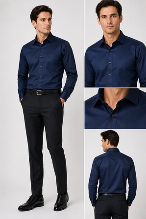 ADV-2610 MİKRO SATEN KLASİK GÖMLEK /LACİVERT/2XL