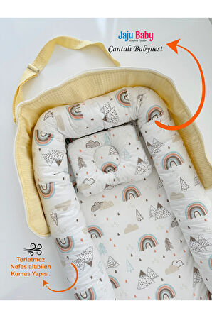 Sarı Çantalı Babynest Anne Yanı Taşınabilir Babynest Otelde, Seyehatte, Araçta Her yere Taşınabilir.