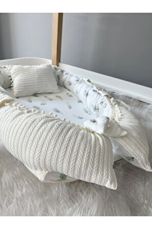 Örgü Kumaş Tüy Desenli Lüx Babynest Organik Kumaş Lüx Anne Yanı Yatak