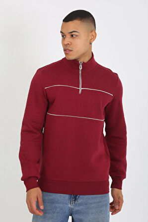 5720 COMFORTABLE ŞARDONLU ÜÇ İPLİK YARIM FERMUARLI PARÇALI RELAX FİT SWEATSHİRT