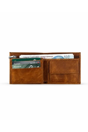 Erkek Taba Hakiki Deri Çok Bölmeli Cüzdan ve Kartlık