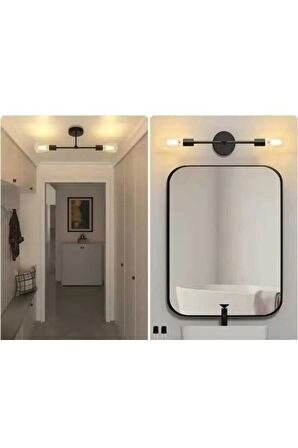 2 Adet Aplik Siyah Duvar Lambası Yatak Odası-Banyo İçin Modern Retro Aplik Avize