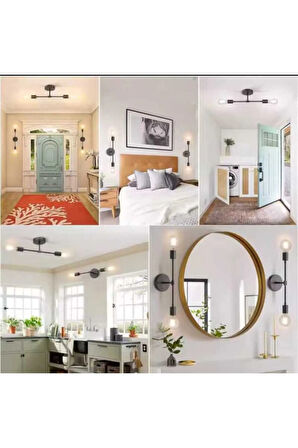 2 Adet Aplik Siyah Duvar Lambası Yatak Odası-Banyo İçin Modern Retro Aplik Avize