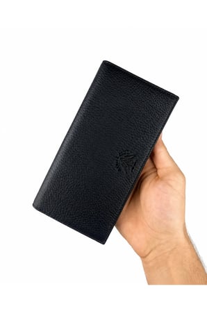 Erkek Hakiki Deri Siyah Telefon Bölmeli Uzun Cüzdan ve Kartlık