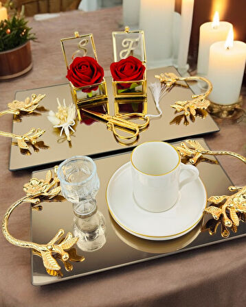 Amour Gold Lüks Swarovski Söz Nişan Tepsisi 