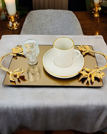 Amour Gold Lüks Swarovski Söz Nişan Tepsisi 