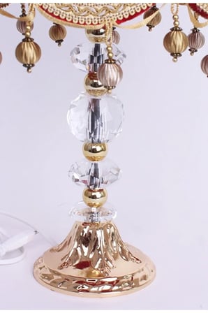 Kırmızı Redviev Cristal Abajur Broşlu Başlık Kristal Metal Ayaklı Klasik Model Abajur 50x30cm