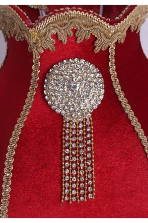 Kırmızı Redviev Cristal Abajur Broşlu Başlık Kristal Metal Ayaklı Klasik Model Abajur 50x30cm