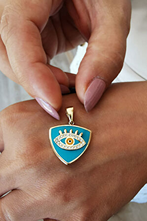Mavi Mineli Üçgen Altın Göz Kolye Ucu