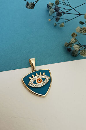 Mavi Mineli Üçgen Altın Göz Kolye Ucu