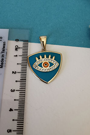 Mavi Mineli Üçgen Altın Göz Kolye Ucu