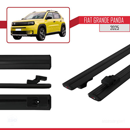 Fiat Grande Panda 2025-2025 Arası ile Uyumlu BASIC Model Universal Ara Atkı Tavan Barı Siyah 2 Adet