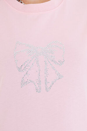 Taş Fiyonk İşlemeli %100 Pamuk Kadın Siyah Oversize Tişört