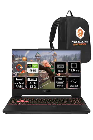 TUF Gaming A15 R7 7435HS 24GB 4TB SSD RTX4060/8GB 144Hz 15.6" FHD FDOS & PER4 ÇANTA