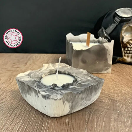 Uretti - Zekiye 1389 - El Yapımı 2'li Taş Tozu Objede Kokulu Soya Mum - Gri