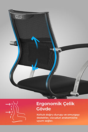 Ergolife Sit Air Ofis Koltuğu | Krom Ayaklı, Yükseklik Ayarlı, Fileli, Bilgisayar Sandalyesi -572.5F.1.2A2