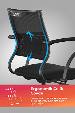 Ergolife Sit Air Ofis Koltuğu | Tekerlekli, Yükseklik Ayarlı, Fileli, Siyah, Bilgisayar Sandalyesi -572.60.1.152