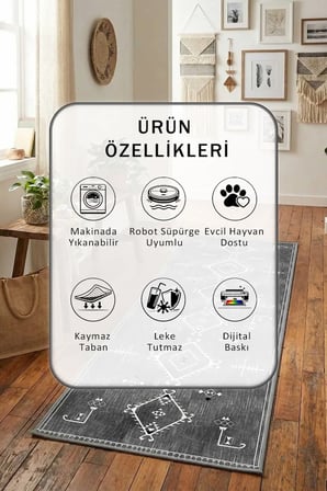 Ehl-132 -a Yıkanabilir Kaymaz Taban Dijital Baskılı Yolluk Halı