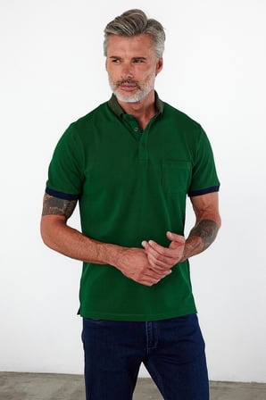Erkek Polo Yaka Kısa Kol Cepli Tişört Camel
