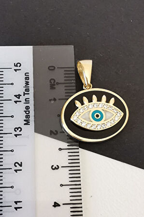 Siyah Mineli Oval Altın Göz Kolye