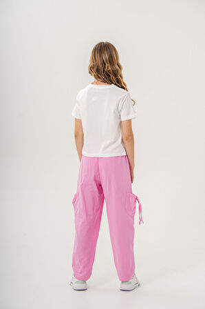 Kız Çocuk Pamuklu T-Shirt Keten Pantalonlu Yazlık Takım 6-9 Yaş